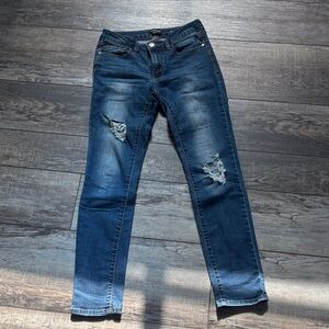 bebe Dark Blue Distressed Skinny Jeans